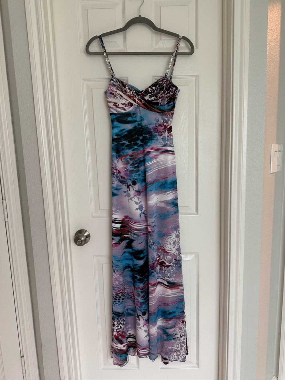 B Darlin Purple and Blue Prom Dress with Spaghetti Straps